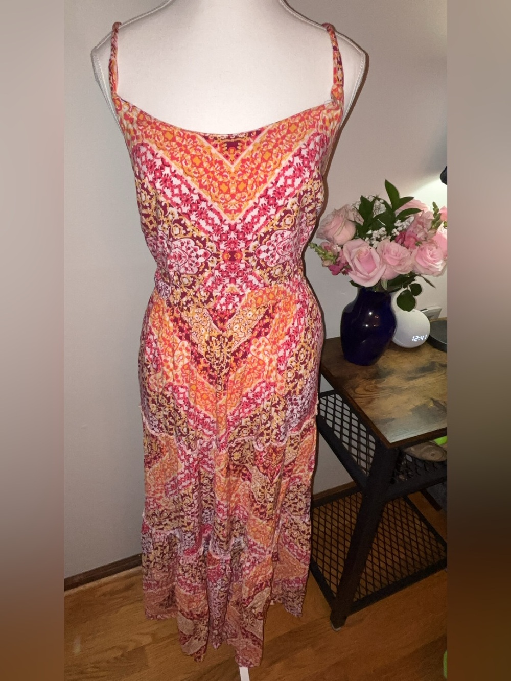 torrid Pink and Orange Printed Spaghetti-Strap Maxi Dress